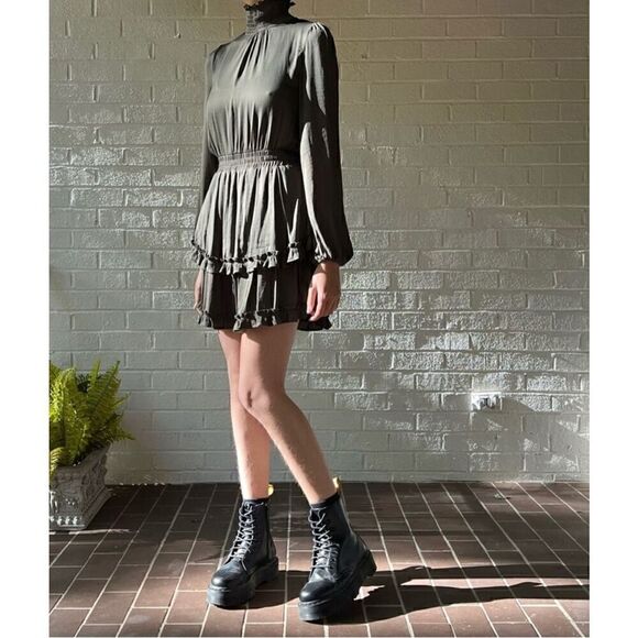 Vestique Olive Green Baby Doll Party Dress. Size L. High Neck Swiftie - Picture 9 of 14